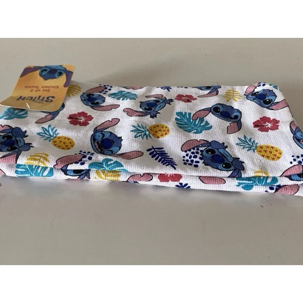 2‎ Pack Disney Stitch Faces Kitchen Towels Pineapple Hibiscus Tropical 16 X 26”